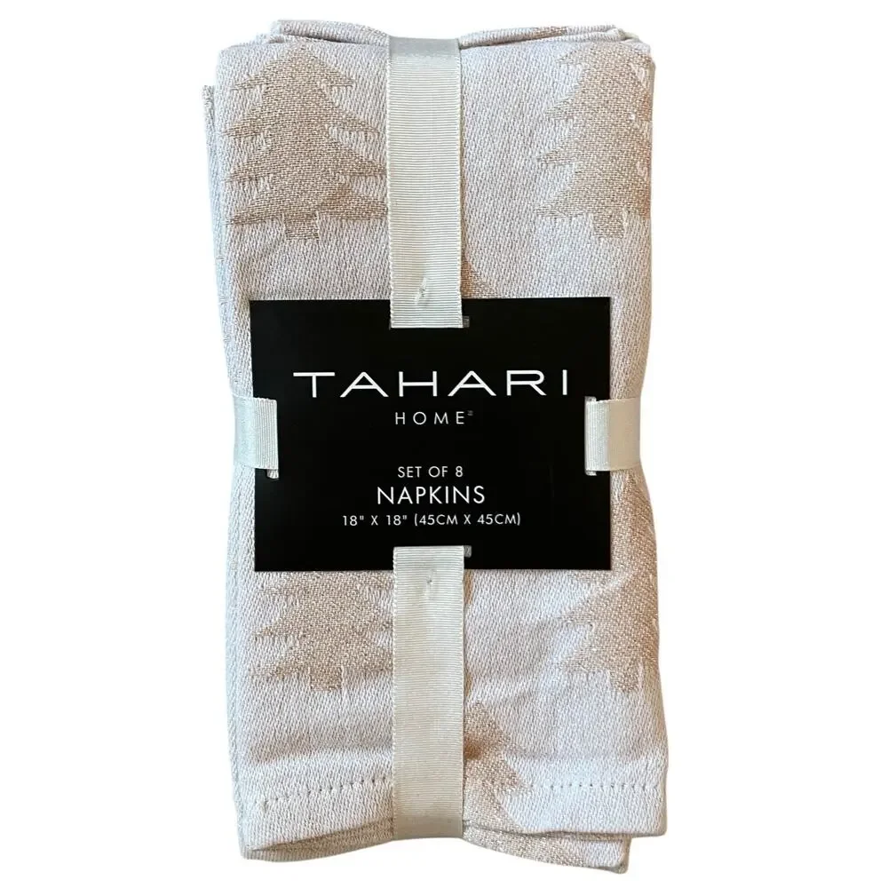Tahari Christmas Tree Dinner Napkins 18x18 Set of 8 Pink Holiday Shimmer New